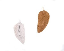 Two Macrame Feather Wall Hangings - Khaki and White - Comb Included