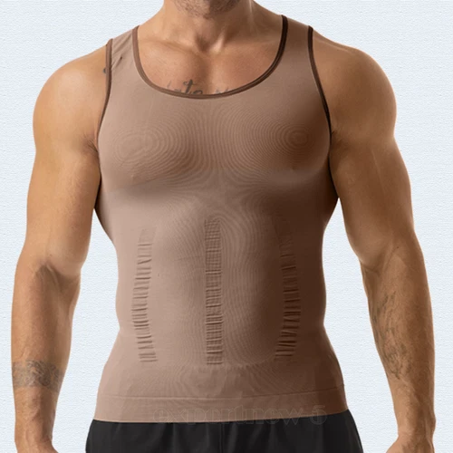 Men's Slimming Body Shaper Belly Chest Compression Vest Girdle T-Shirt Tank Top - Picture 25 of 33
