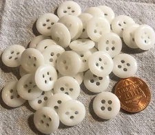 24 Opalescent Shiny Glossy White Plastic Sew-thru 4-hole Buttons 9/16" 14mm 127