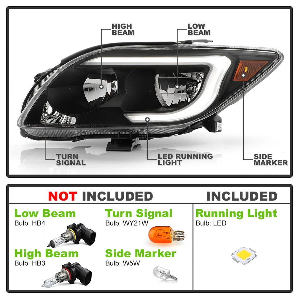 For 2005 2006 2007 Scion tC LED Tube Black Headlights Headlamps Pair Left+Right - Image 4 of 4