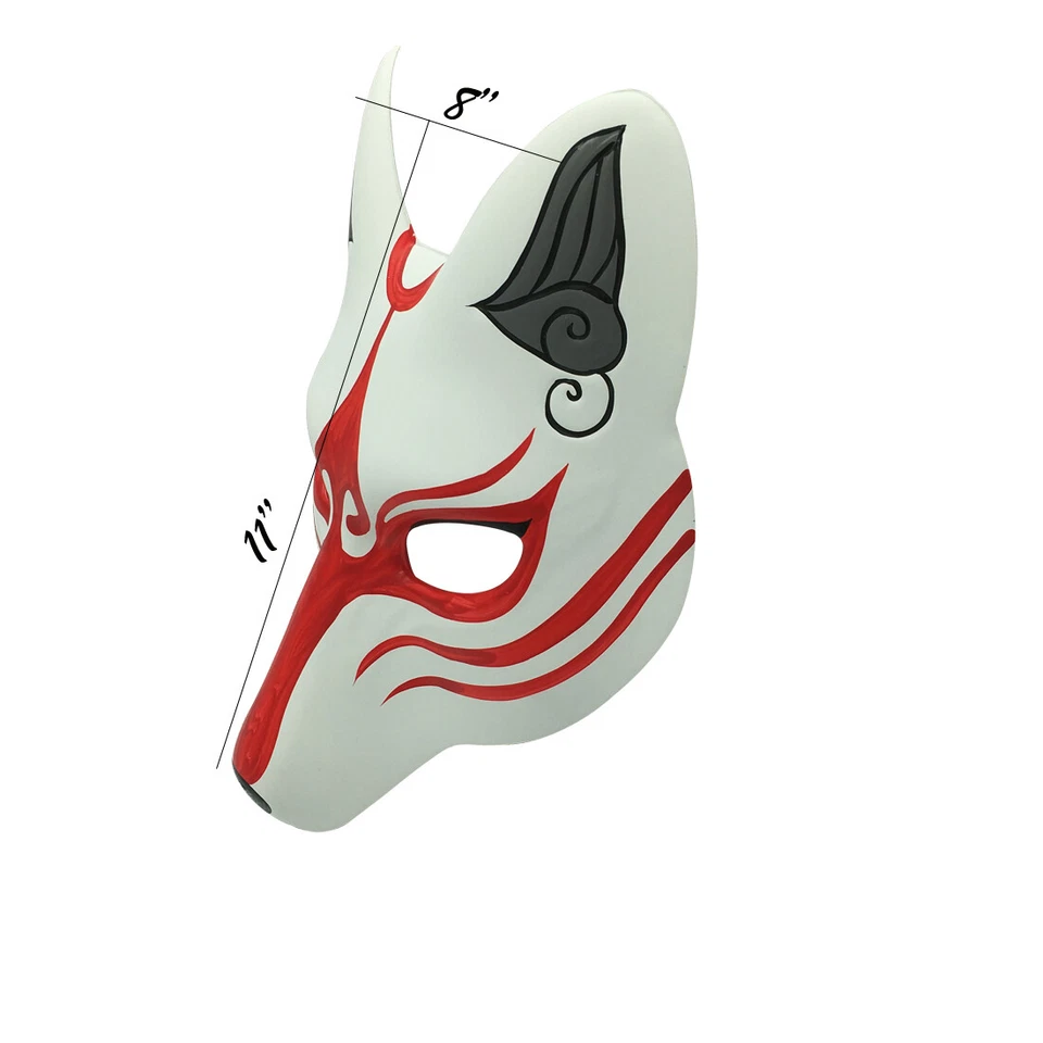 Kitsune Fox Mask for Halloween Masquerade Party, Kabuki PU Masks for Costume - Image 2 of 4