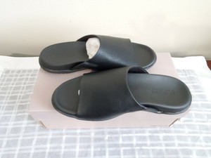 faux leather slide sandals