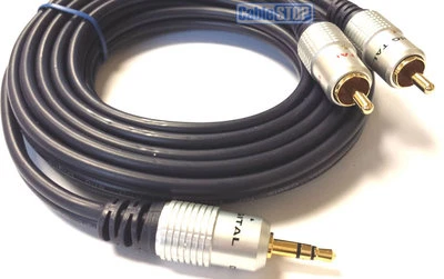 PRO 3.5mm Stereo Jack Plug to 2 x RCA PHONO 24k OFC 0.5m 1m 2m 3m 5m 10m 15m 20m