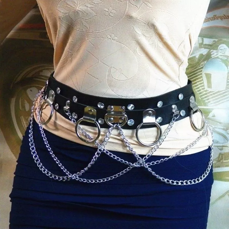 Chain and deals leather belt
