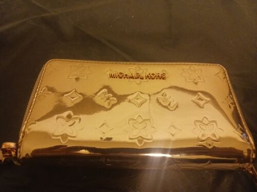 NWT Michael Kors Leather Jet Set Travel LG Flat MF Phone Wristlet Rose Gold - Picture 1 of 5
