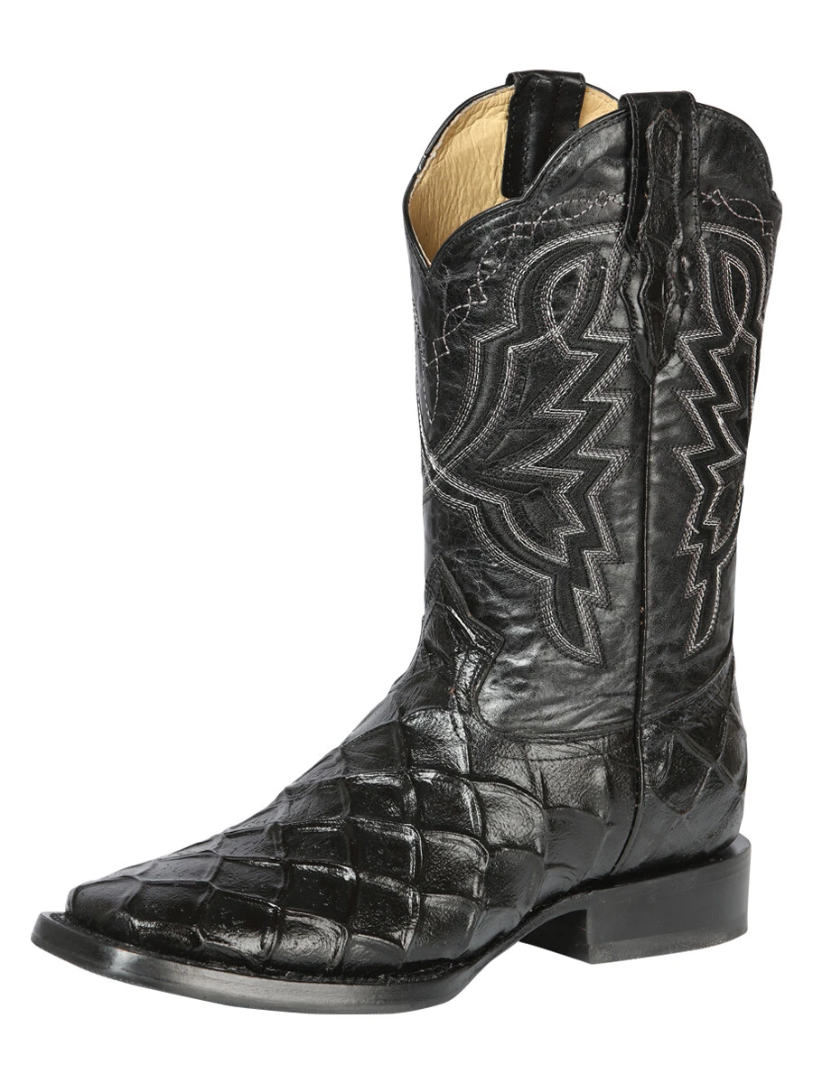 El General Men's Rodeo Boots Pirarucu Fish Print Square Toe Botas Vaqueras 16