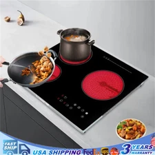 24in Electric Cooktop 2600W 3 Burner Ceramic Stove Top with 9 Heating Levels