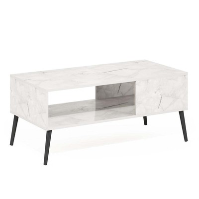 Century Style Coffee Table with Wood Legs, Marble White