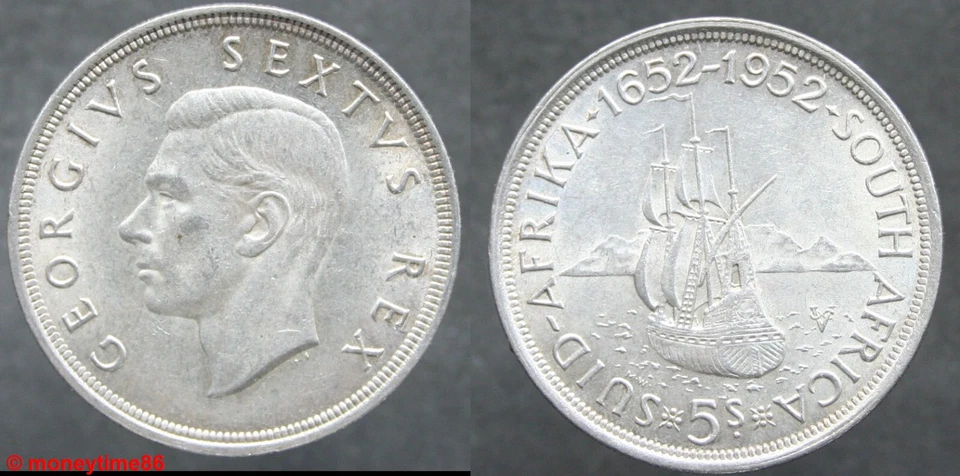 Afrique du Sud, 5 Shilling 1952 , Georges V, en argent, état SUP - Photo 1/1
