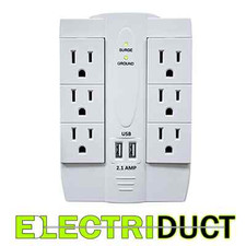 6 AC Outlet White Power Surge Protector 2 Ports USB Wall Charger in White