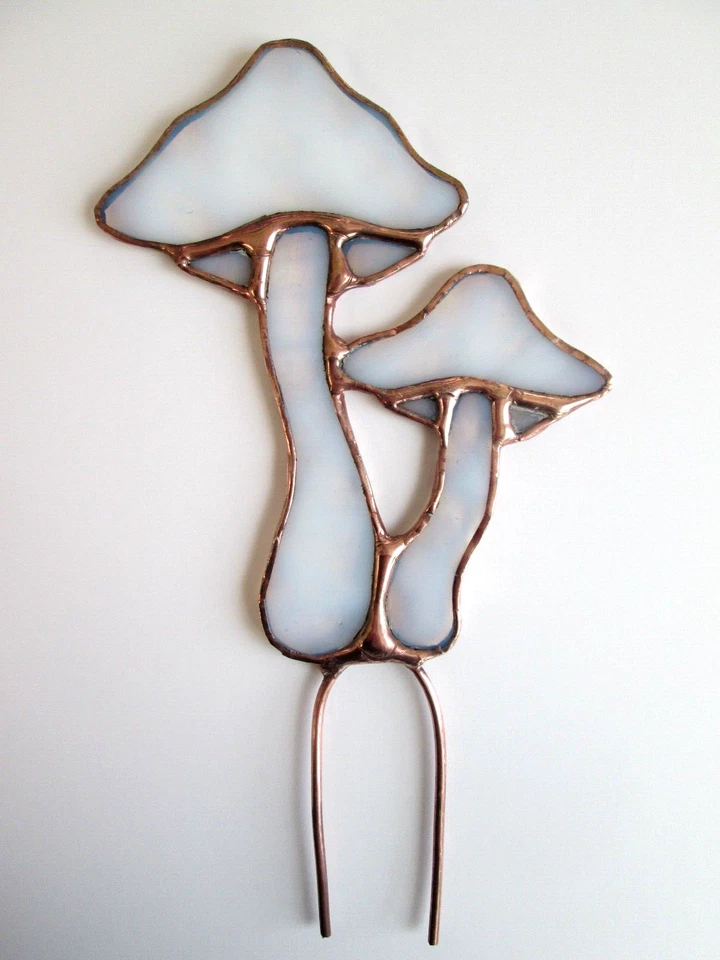 Staained Glass Mushroom Garden Stake ( Ghost White Mottle) Fun Decor Gifts - Image 4 of 4