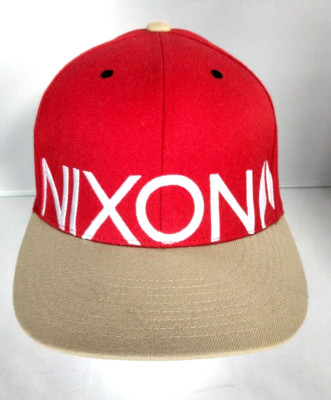 NIXON RED BEIGE FLEXFIT CAP HAT MENS SKATEBOARD NEW RARE SAMPLE