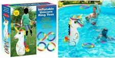 Inflatable Unicorn Ring Toss Game for Kids Backyard Toy Fun Swimming Pool Toy