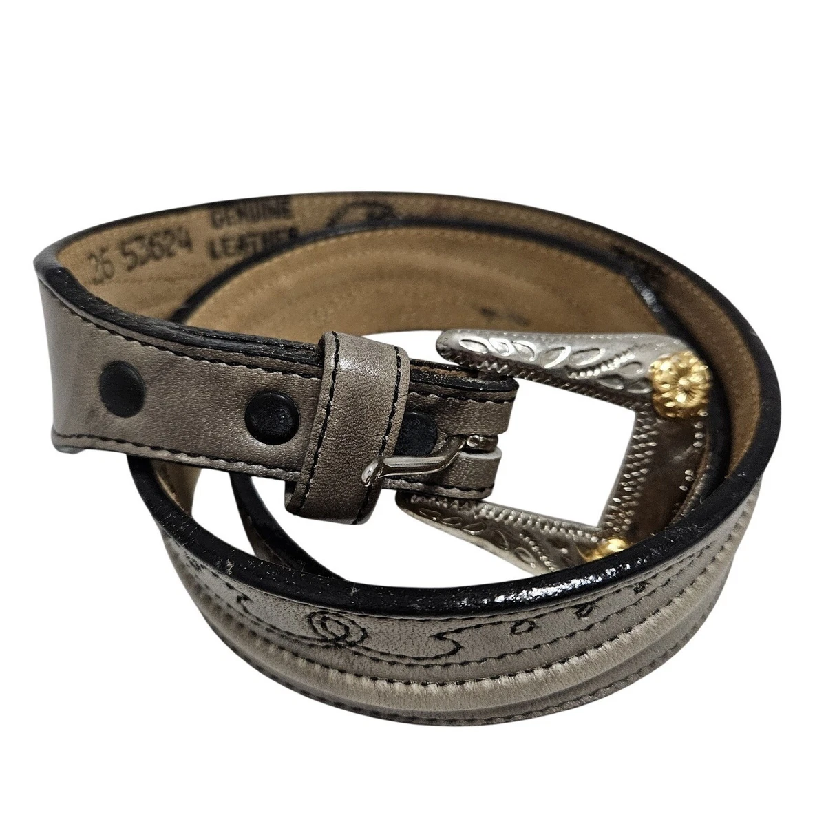 YUKI TORII Leather Belt with Brass Buckle Gray 25-27\