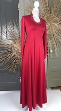 Vintage 70s Maxi Cranberry Red Empire Waist Gown Flowy Polyester Size S