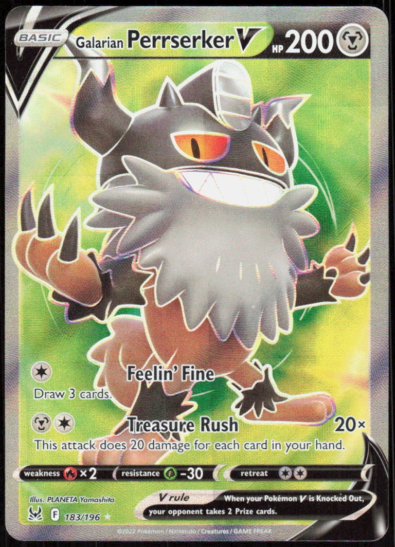Galarian Perrserker V 183/196 Ultra Rare Lost Origin Pokemon Holo Near Mint