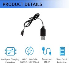 3.7V Battery Charger with SM-2P Plug USB Li-ion for RC black