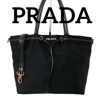 Sac à bandoulière fourre-tout en nylon noir PRADA matériel doré jacquard A4... - Photo 1/4