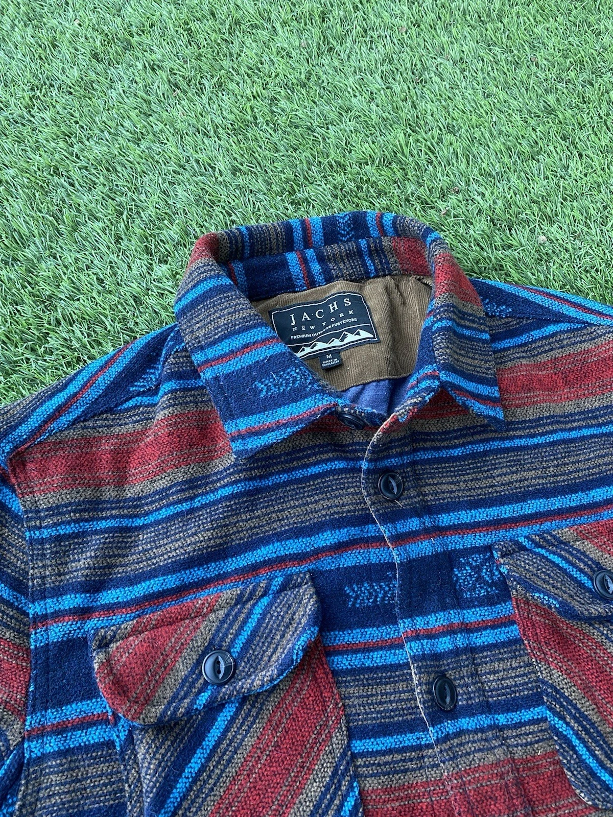 Jachs New York Jacket Mens Medium Aztec Wool Blend Lined Red Blue Southwestern