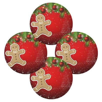 4-Pack 15-inch Christmas Gingerbread Man Round Placemats Winter Fir Tree
