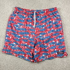 Vineyard Vines Swim Trunks Men L Red Blue Tuna Fish Print Mesh Lined Shorts