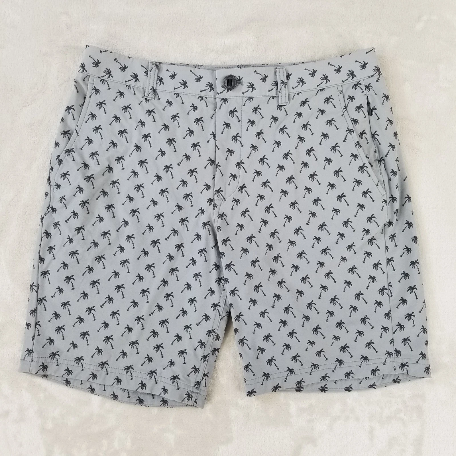 Bonobos Chino Shorts Grey Performance Palm Tree Print Stretch Tech Mens 33