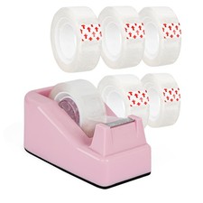 Desktop Tape Dispenser Pink,Weighted Nonskid Base,Includes 6 Rolls of Tape