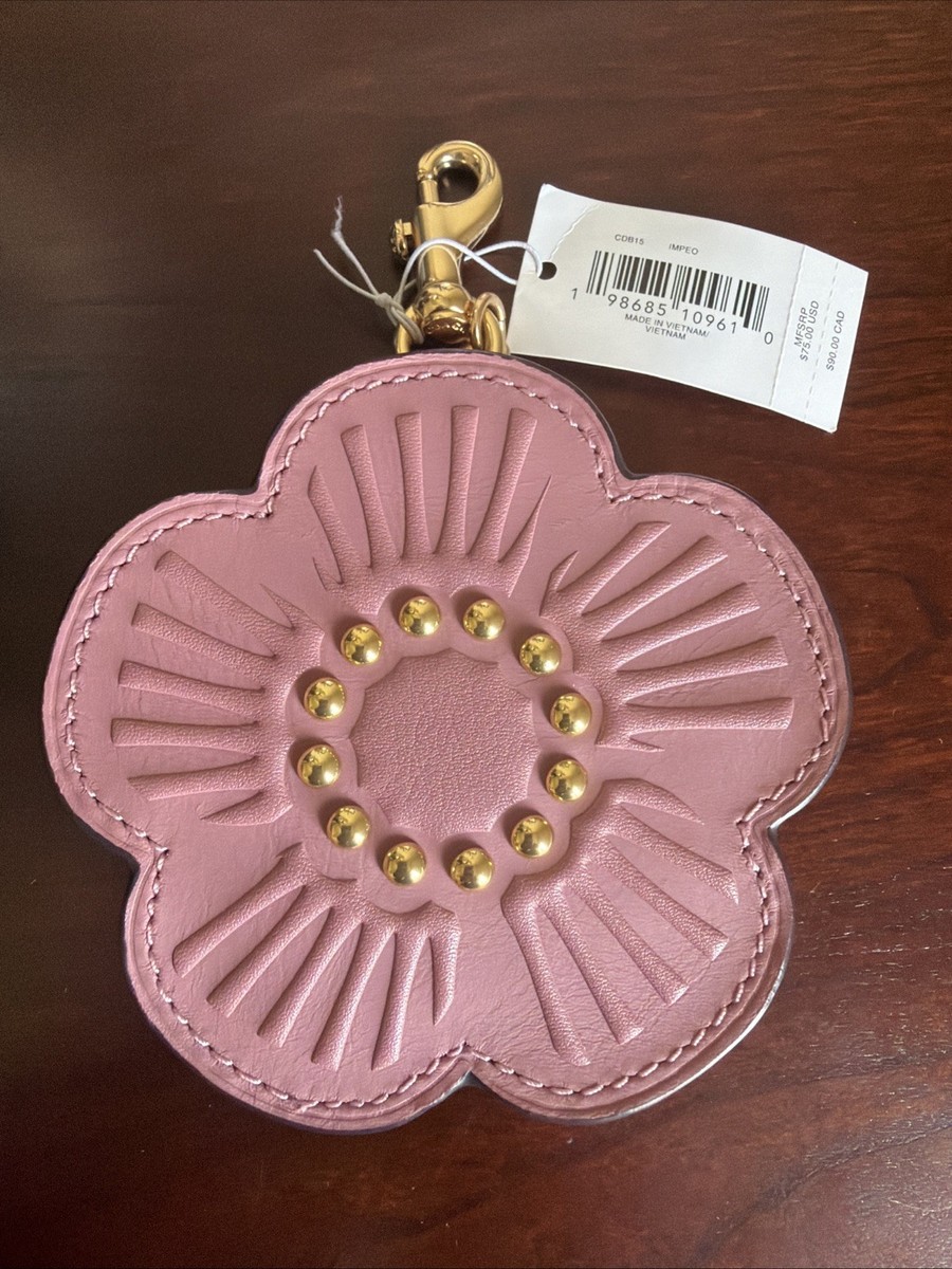 Coach Tea Rose Pouch Bag Charm Wallet Gold/Peony Pink Smooth