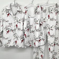 Vermont County Store Flannel Pajamas Size XL 1X Birds 3 Piece Set Snow Cardinal