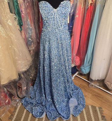 Sophia Thomas Blue Sequin Strapless Sweetheart Long Gown Dress Plus Size 18