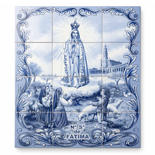 Our Lady of Fatima Apparition Blue Portuguese Ceramic Tile Art Wall Panel Mural