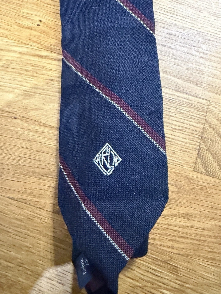 Corbata Polo by Ralph Lauren Lana Repp Rayas Azul Marino Borgoña Logo Foto 3 de 3