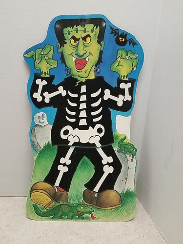 Pipistrello 16" vintage floccato decorazione Halloween fustellato ossa di Frankenstein - Foto 2 di 5