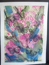 One Of A Kind  -  Original COLORFUL FLYING BUTTERFLIES  Watercolor  Painting