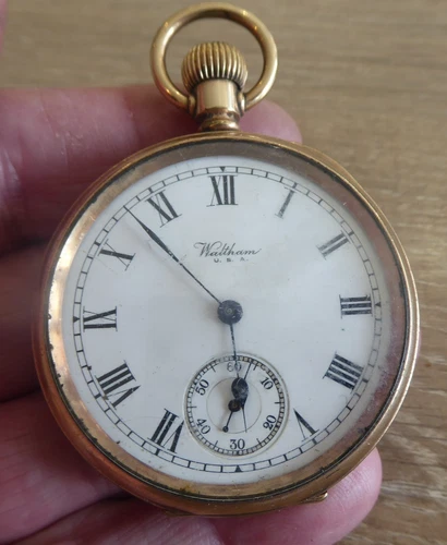 WALTHAM  GENTS GOLD PLATED 10 YEAR PLATE ANTIQUE GENTS  POCKET WATCH WORKING