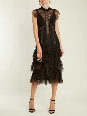 NWOT Jonathan SIMKHAI RippleTiered Lace Dress Black/Red-Size2,4,6,8 Retail $1895