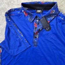 PXG Polo Shirt Medium Blue Floral Stretch Parsons Xtreme Aloha Golf Logo Outdoor