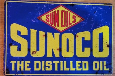 Retro Vintage Man Cave 8x12 Gas Station Auto Tin Sign Sun Oils Sunoco Distilled 
