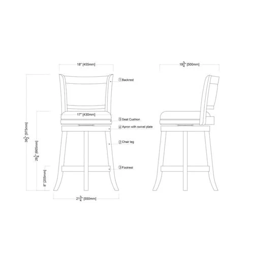 Augusta Swivel Bar Stool Black Cherry Faux Leather Counter Height Chair - Image 3 of 4