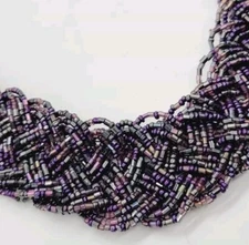 Purple Braided Beaded Necklace Collar Statement Vintage WIDE 24 in BOHO