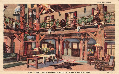 LOBBY LAKE McDONALD HOTEL GLACIER NATIONAL PARK MT POSTAL DE COLECCIÓN 1935 091223 - Imagen 1 de 2