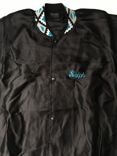 CHAQUETA BOMBER SATINADA CON RIBETE SUROESTE Vinta Años 80 Negra Hecha en EE. UU. 2XL Autoy Trucking - Imagen 7 de 12