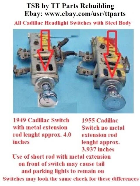 Interruptor de faros Cadillac 1949 opción luz antiniebla varilla de tracción y bisel Foto 4 de 4