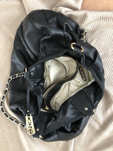 DKNY Tote Shoulder Handbag 1990s Black 100% Kid Leather Y2K Designer Large Size - Picture 7 of 24
