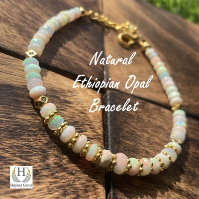 White Rainbow Fire Opal Beaded Bracelet Natural Ethiopian Opal Beads Bracelet