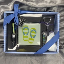 Coastal Wine Accessories Gift Set w/Opener, Stopper, Glass Flip Flop Coasters
