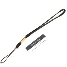 GUCCI Strap for Mobile Phone Logo Black Gold Leather Unisex