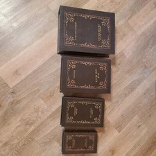 4 Nesting Books WAR AND PEACE LEATHER HIDDEN STORAGE/SAFE BOX - FAUX BOOK, EMBro