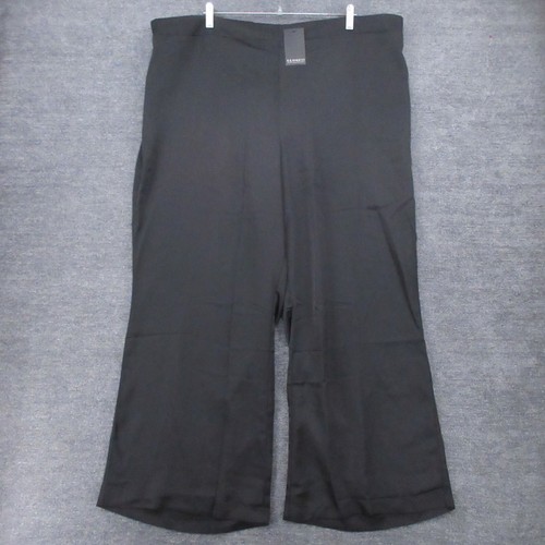 Eloquii Pants Womens 22 Black Wide Leg Satin Pull On Elastic Waist Pockets