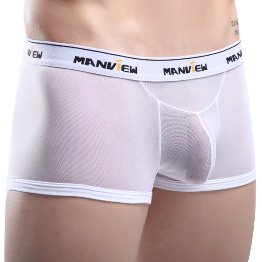 Sexy Men's Stretch Underwear Transparent Mesh See Through Boxer Briefs  Shorts